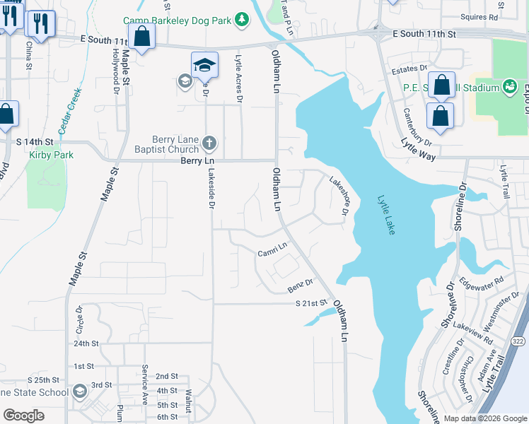 map of restaurants, bars, coffee shops, grocery stores, and more near 1702 Oldham Lane in Abilene