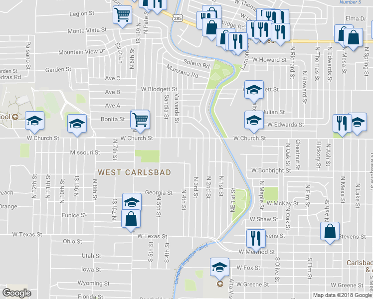 map of restaurants, bars, coffee shops, grocery stores, and more near 701 Los Arboles in Carlsbad