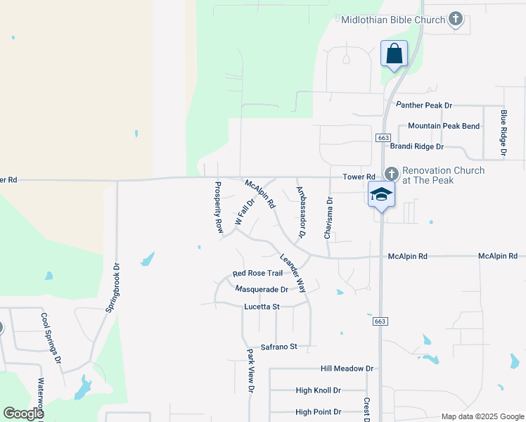 map of restaurants, bars, coffee shops, grocery stores, and more near 1125 Mc Alpin Road in Midlothian