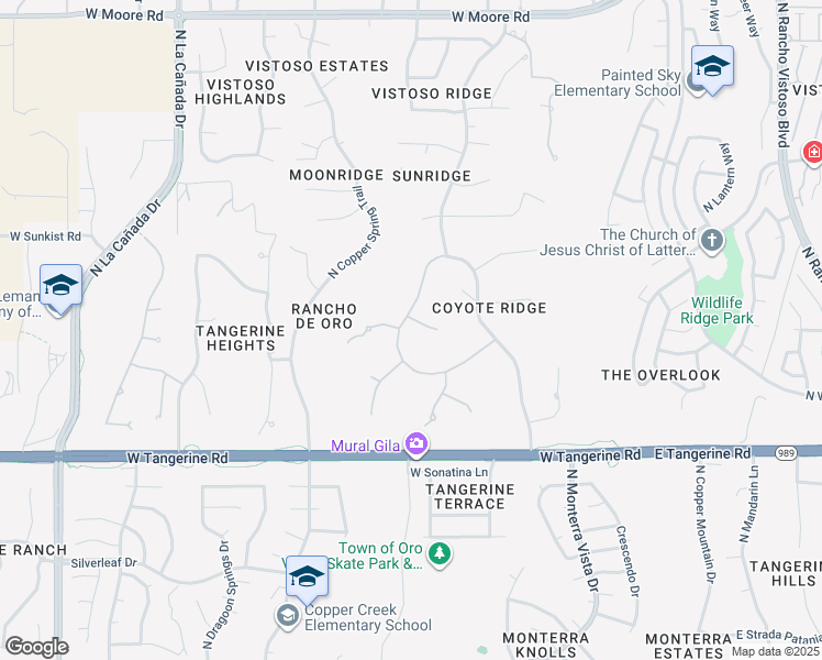 map of restaurants, bars, coffee shops, grocery stores, and more near 764 West Rim View Place in Oro Valley