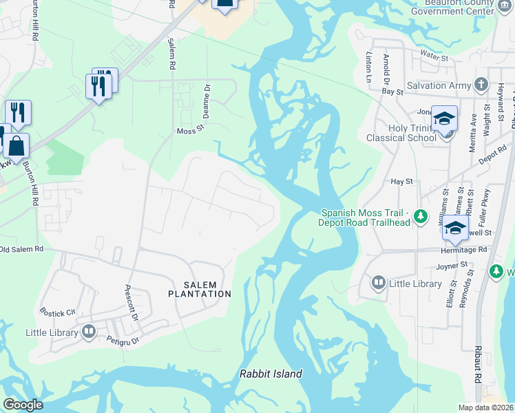 map of restaurants, bars, coffee shops, grocery stores, and more near in Beaufort