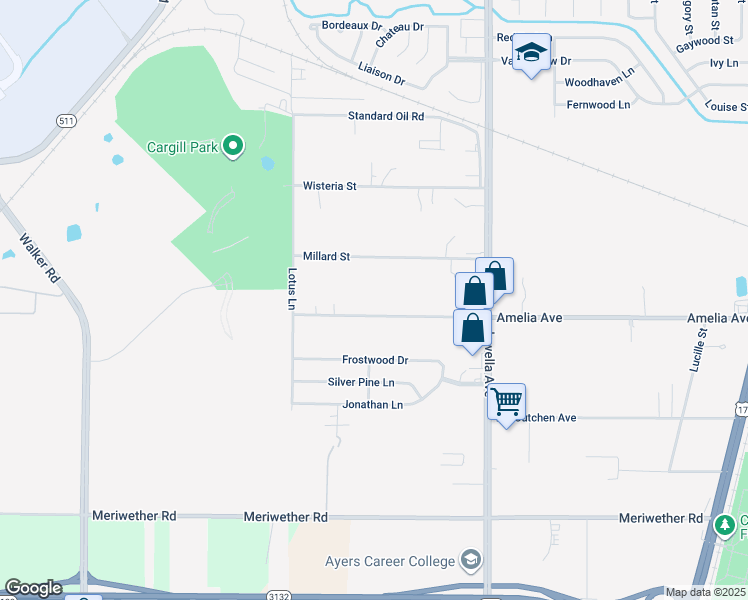 map of restaurants, bars, coffee shops, grocery stores, and more near 2920 Amelia Avenue in Shreveport