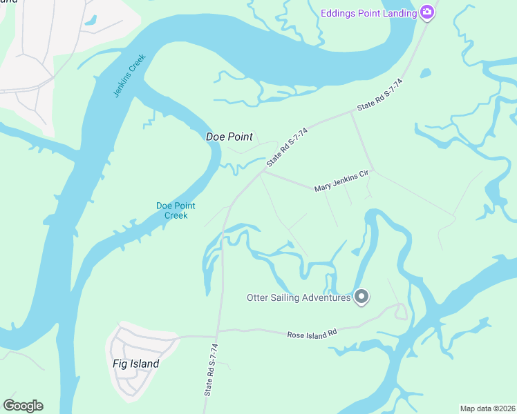 map of restaurants, bars, coffee shops, grocery stores, and more near 342 Eddings Point Road in Saint Helena Island
