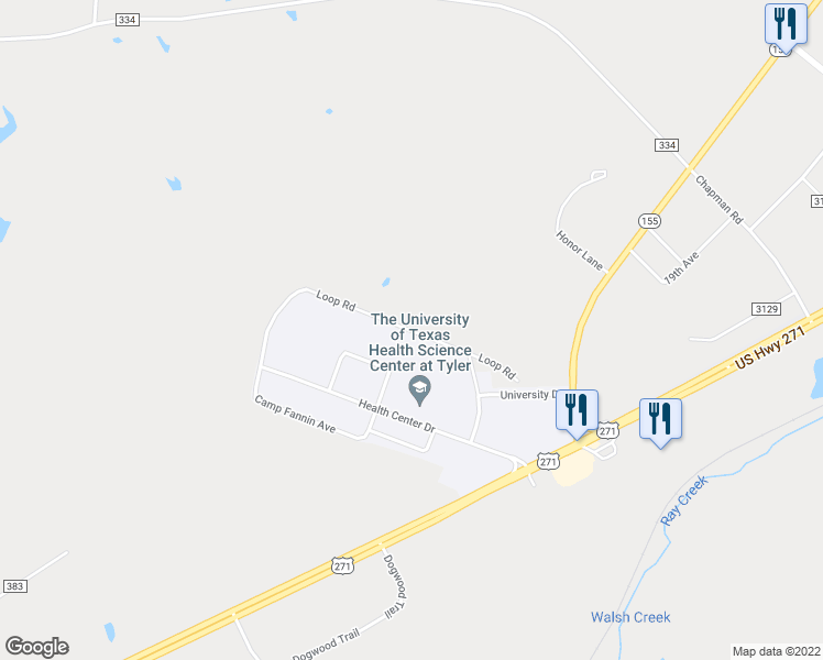 map of restaurants, bars, coffee shops, grocery stores, and more near Loop Road in Tyler
