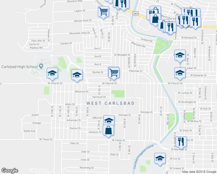 map of restaurants, bars, coffee shops, grocery stores, and more near 717 North 6th Street in Carlsbad