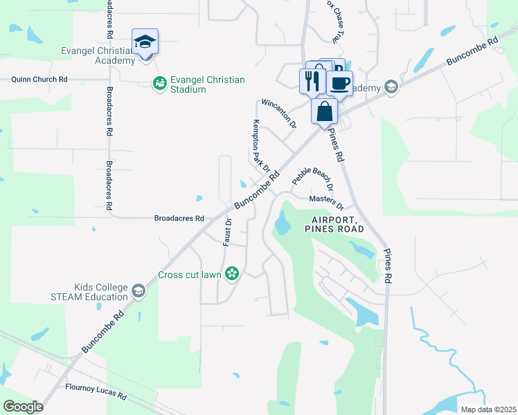 map of restaurants, bars, coffee shops, grocery stores, and more near 7809 Hobbs Drive in Shreveport