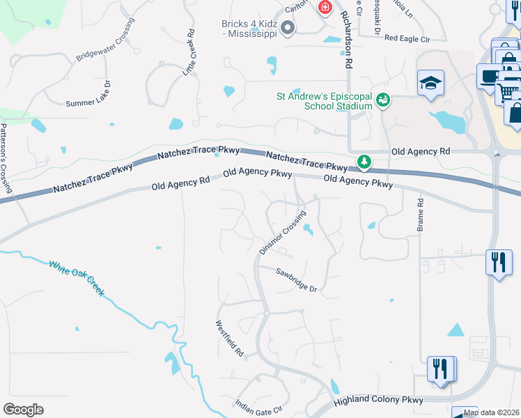 map of restaurants, bars, coffee shops, grocery stores, and more near 110 Arbor Ridge Road in Ridgeland