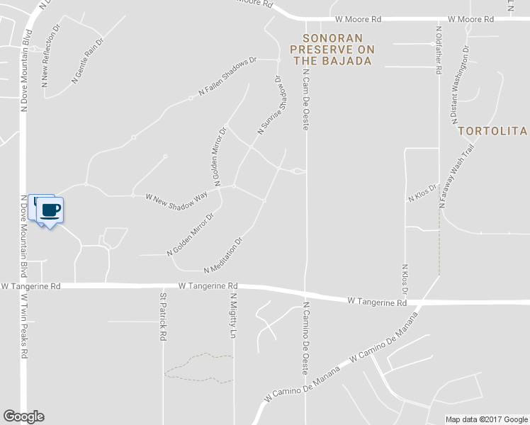 map of restaurants, bars, coffee shops, grocery stores, and more near 12218 North Meditation Drive in Marana