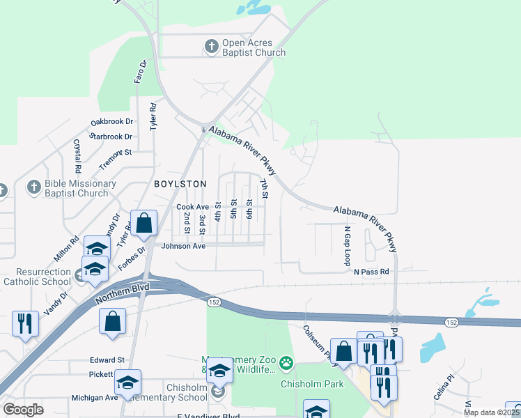 map of restaurants, bars, coffee shops, grocery stores, and more near 719 7th Street in Montgomery