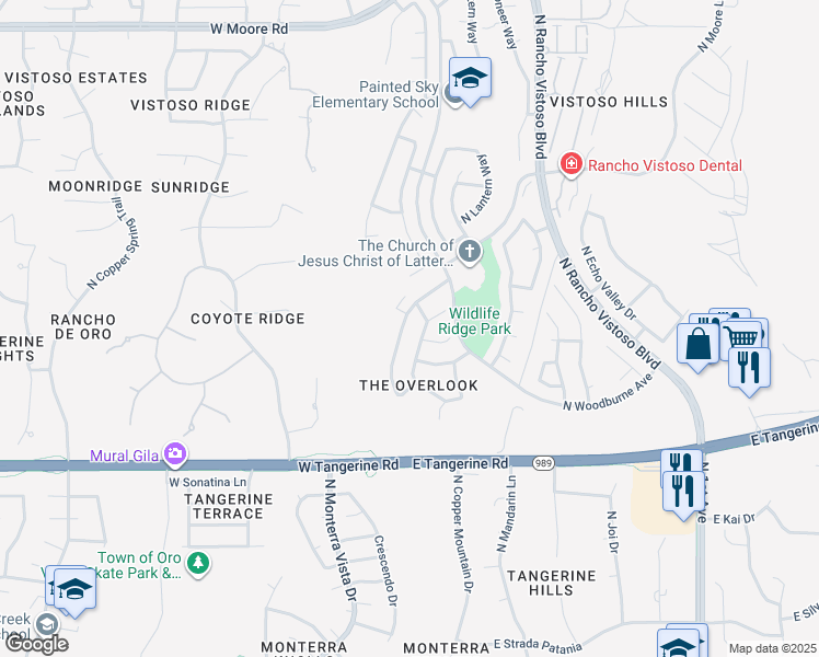 map of restaurants, bars, coffee shops, grocery stores, and more near 12236 North Kylene Canyon Drive in Oro Valley