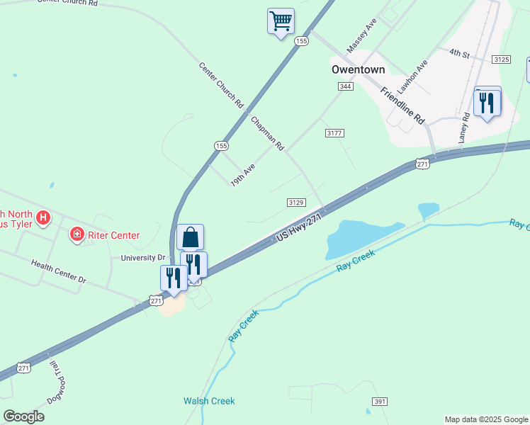 map of restaurants, bars, coffee shops, grocery stores, and more near 12417 18th Ave in Tyler