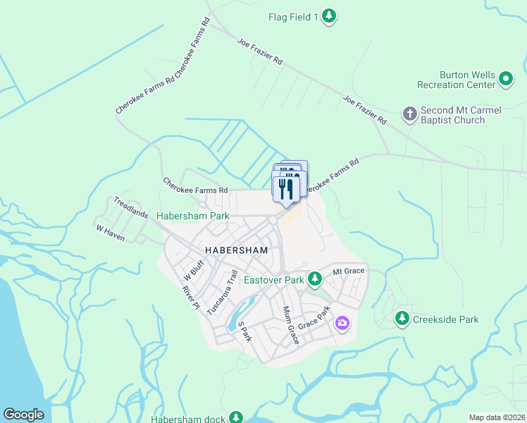 map of restaurants, bars, coffee shops, grocery stores, and more near 20 Harford in Beaufort