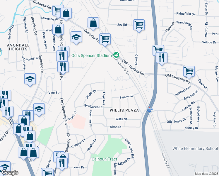 map of restaurants, bars, coffee shops, grocery stores, and more near 1429 Brewer Avenue in Columbus