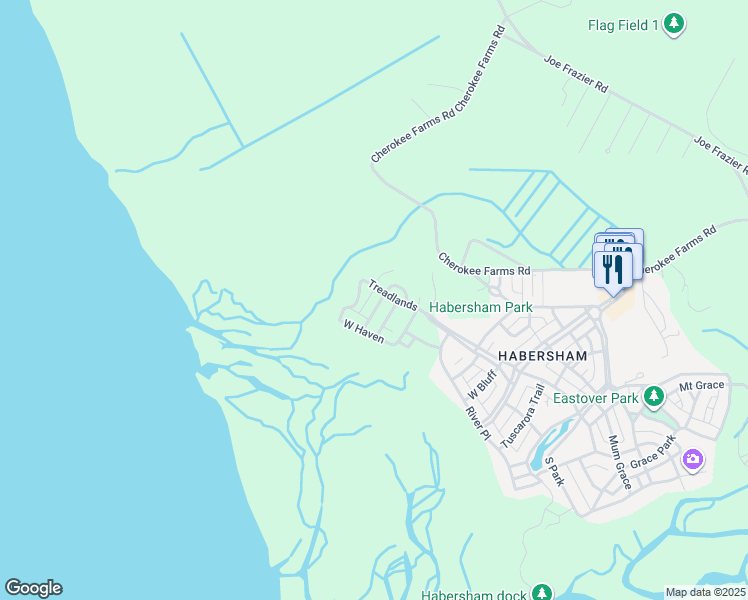 map of restaurants, bars, coffee shops, grocery stores, and more near 8 East Manor in Beaufort