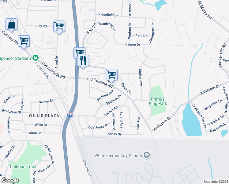map of restaurants, bars, coffee shops, grocery stores, and more near 1212 Bedford Avenue in Columbus