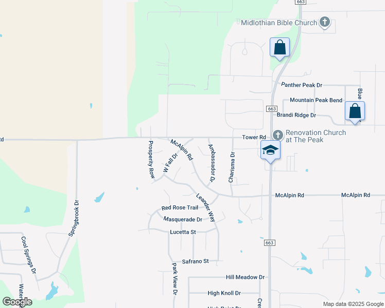 map of restaurants, bars, coffee shops, grocery stores, and more near 1125 Mc Alpin Road in Midlothian