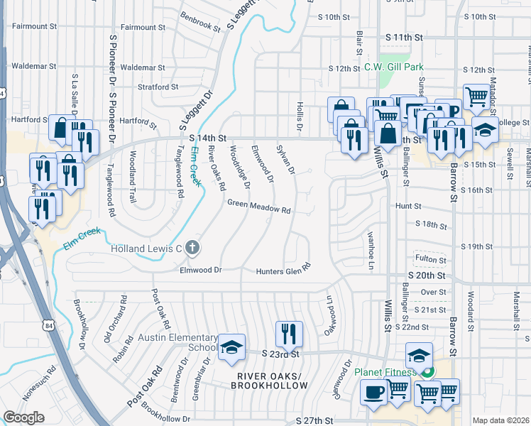 map of restaurants, bars, coffee shops, grocery stores, and more near 1702 Elmwood Drive in Abilene