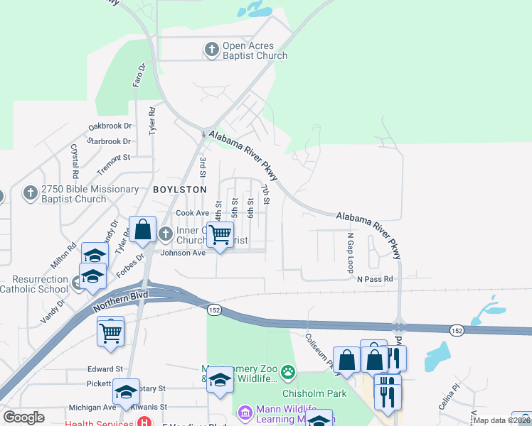 map of restaurants, bars, coffee shops, grocery stores, and more near 798 Cook Avenue in Montgomery