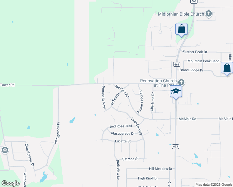 map of restaurants, bars, coffee shops, grocery stores, and more near 5009 West Fall Drive in Midlothian