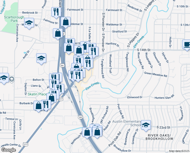 map of restaurants, bars, coffee shops, grocery stores, and more near 34 Rue Maison in Abilene
