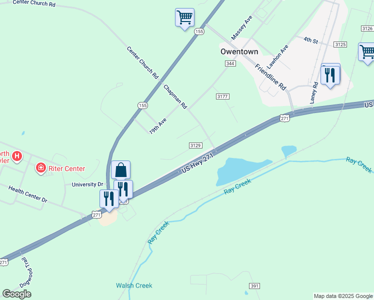 map of restaurants, bars, coffee shops, grocery stores, and more near 12496 18th Avenue in Tyler