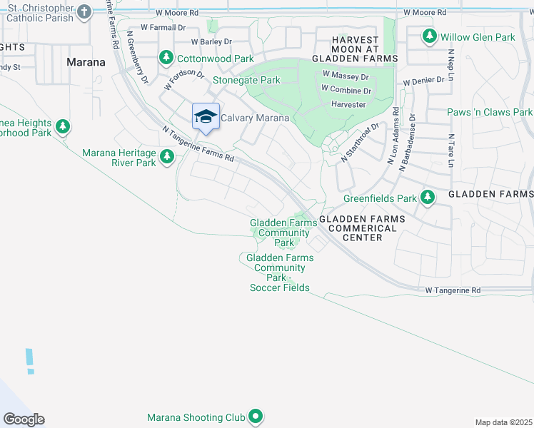 map of restaurants, bars, coffee shops, grocery stores, and more near 11537 West Oilseed Drive in Marana