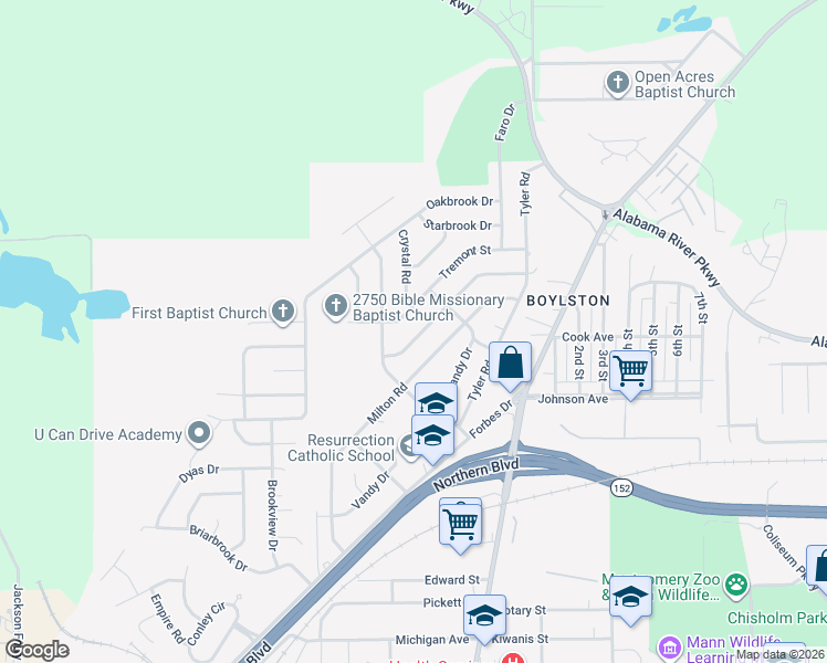 map of restaurants, bars, coffee shops, grocery stores, and more near 2937 Alta Road in Montgomery