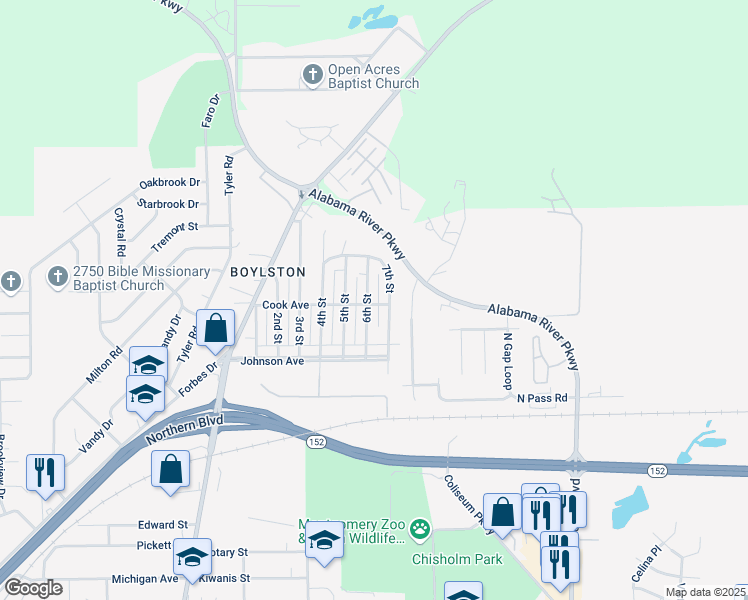 map of restaurants, bars, coffee shops, grocery stores, and more near 719 7th Street in Montgomery