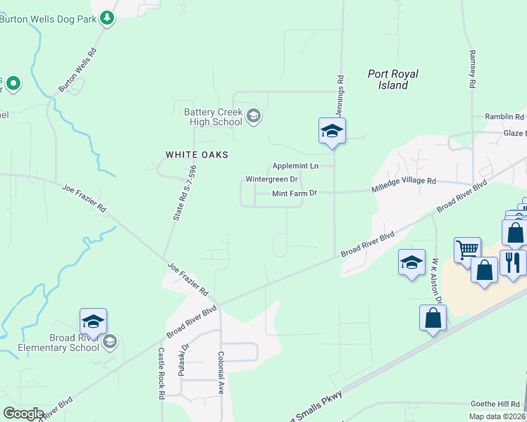map of restaurants, bars, coffee shops, grocery stores, and more near 39 Wintergreen Drive in Beaufort