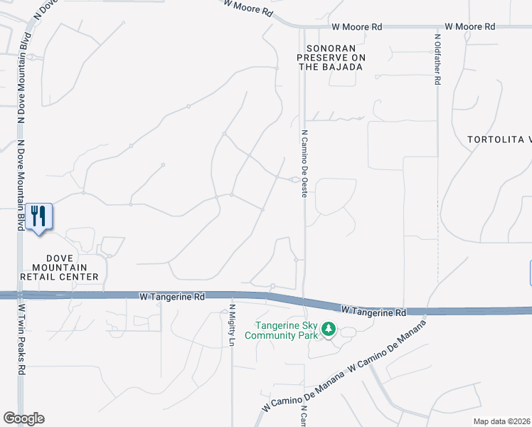 map of restaurants, bars, coffee shops, grocery stores, and more near 12236 North Meditation Drive in Marana