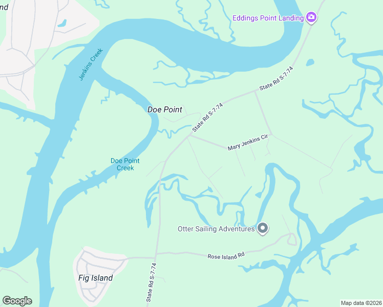 map of restaurants, bars, coffee shops, grocery stores, and more near 342 Eddings Point Road in Saint Helena Island