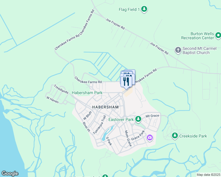 map of restaurants, bars, coffee shops, grocery stores, and more near 42 Harford in Beaufort