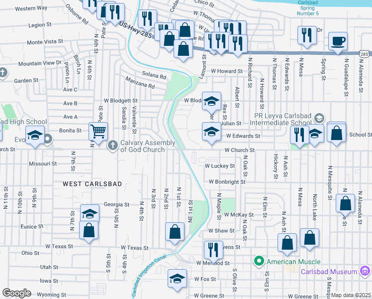 map of restaurants, bars, coffee shops, grocery stores, and more near 800 Lamont Street in Carlsbad