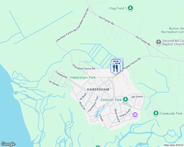 map of restaurants, bars, coffee shops, grocery stores, and more near 58 Harford in Beaufort