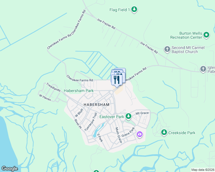 map of restaurants, bars, coffee shops, grocery stores, and more near 20 Harford in Beaufort