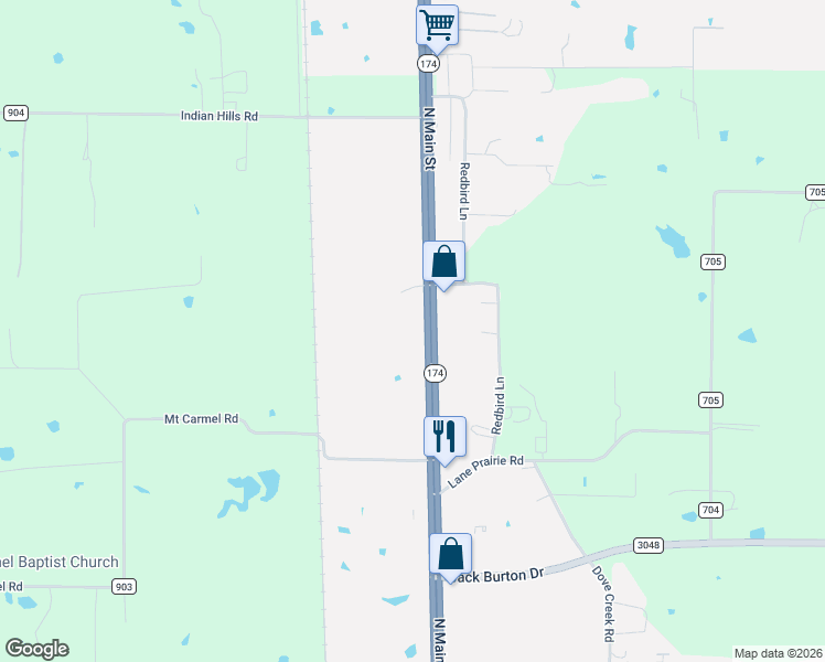 map of restaurants, bars, coffee shops, grocery stores, and more near 4023 North Main Street in Cleburne