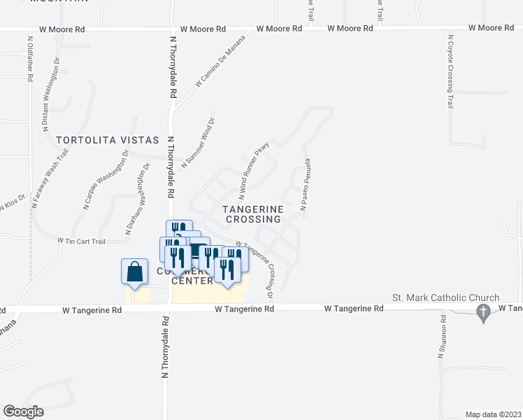 map of restaurants, bars, coffee shops, grocery stores, and more near 12277 Whistling Wind Avenue in Marana