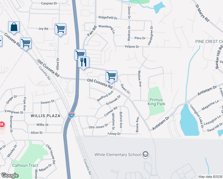map of restaurants, bars, coffee shops, grocery stores, and more near 4570 Old Cusseta Road in Columbus