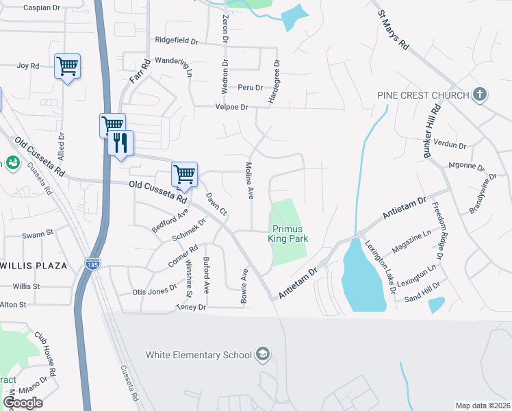 map of restaurants, bars, coffee shops, grocery stores, and more near 1301 Staunton Drive in Columbus