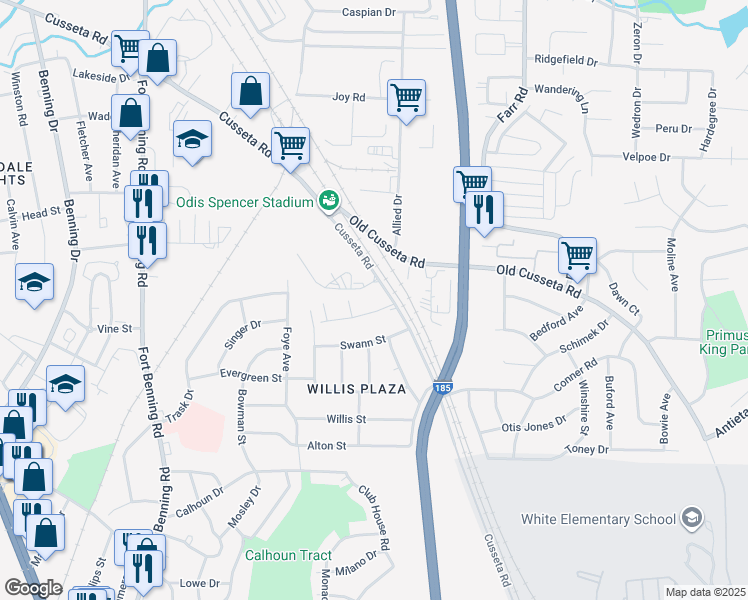 map of restaurants, bars, coffee shops, grocery stores, and more near 4225 Alpine Drive in Columbus