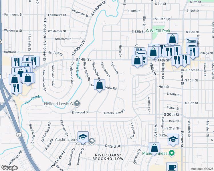 map of restaurants, bars, coffee shops, grocery stores, and more near 1702 Elmwood Drive in Abilene