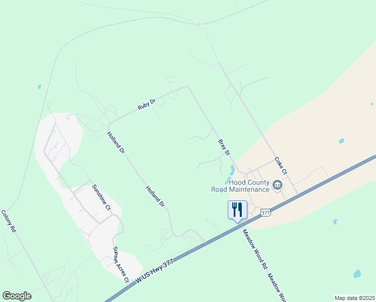 map of restaurants, bars, coffee shops, grocery stores, and more near 550 Bray Street in Granbury