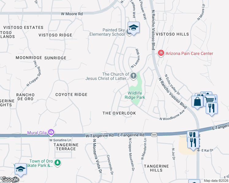 map of restaurants, bars, coffee shops, grocery stores, and more near 12243 North Kylene Canyon Drive in Oro Valley