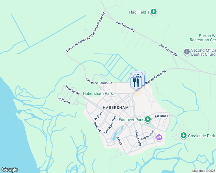 map of restaurants, bars, coffee shops, grocery stores, and more near 58 Harford in Beaufort