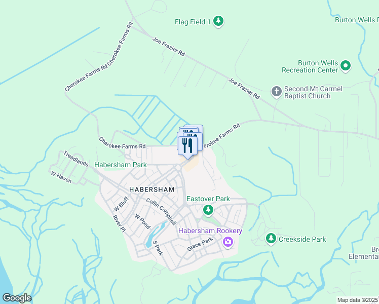 map of restaurants, bars, coffee shops, grocery stores, and more near 8 Market in Beaufort