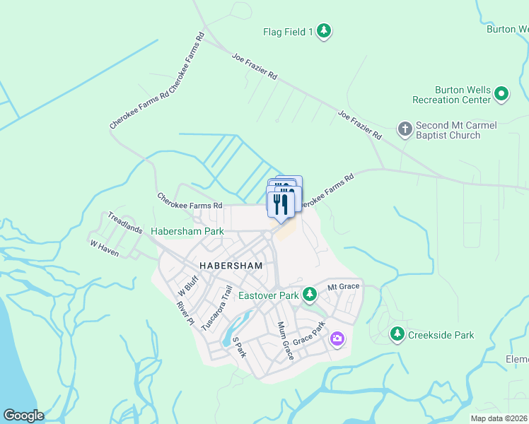 map of restaurants, bars, coffee shops, grocery stores, and more near 20 Harford in Beaufort