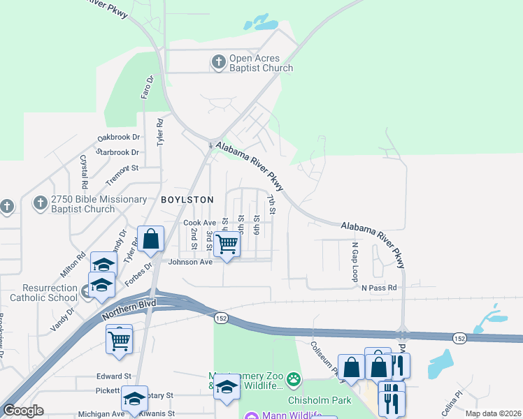 map of restaurants, bars, coffee shops, grocery stores, and more near 719 7th Street in Montgomery