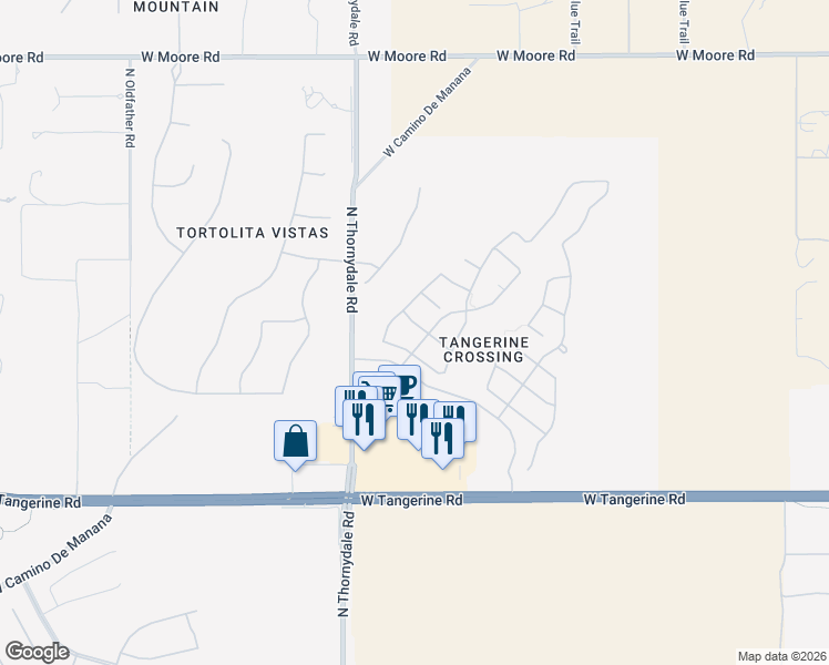 map of restaurants, bars, coffee shops, grocery stores, and more near 3623 West Tailspin Place in Marana