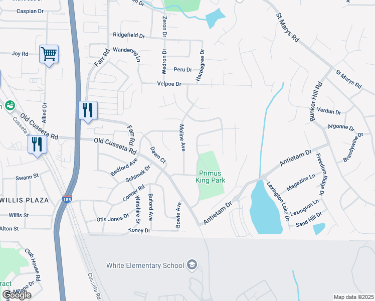 map of restaurants, bars, coffee shops, grocery stores, and more near 1167 Staunton Drive in Columbus