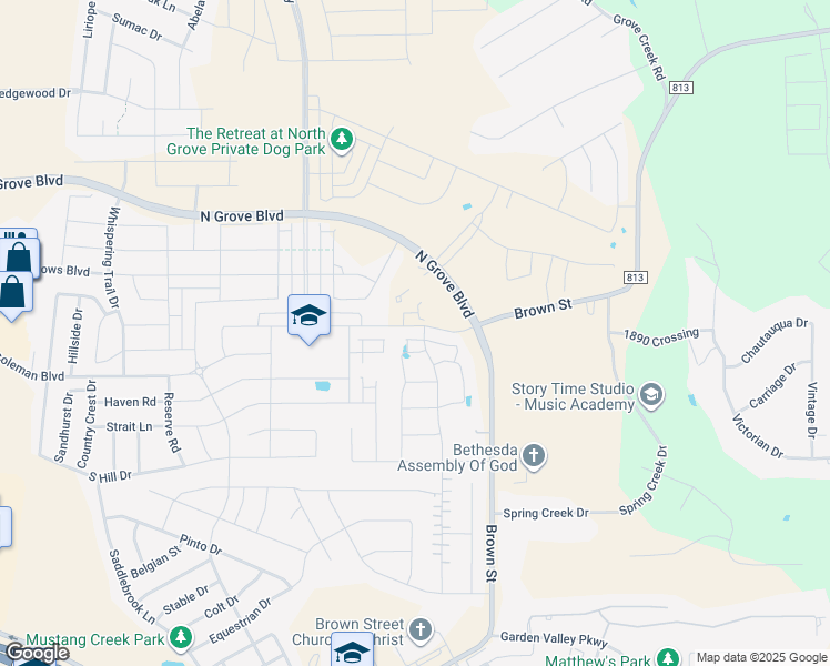 map of restaurants, bars, coffee shops, grocery stores, and more near 548 Washington Avenue in Waxahachie